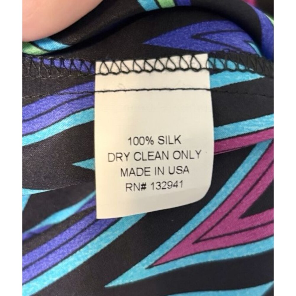 Amanda Uprichard Dress S Blue‎ Chevron Print Silk V Neck Fit And Flare Mini - Picture 5 of 6